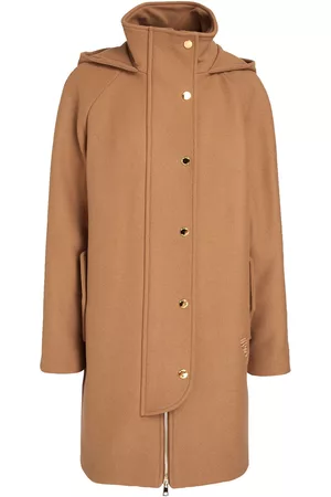 Love Moschino Women Coats - Embroidered wool-blend felt hooded coat - Brown