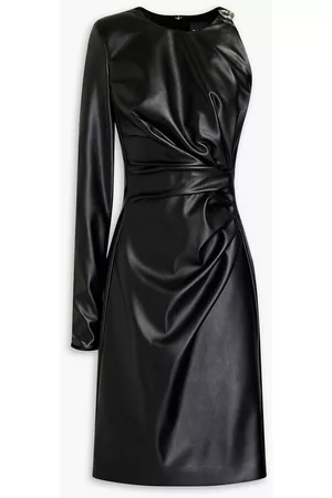 Roberto Cavalli Women Party Dresses - One-sleeve gathered faux leather mini dress