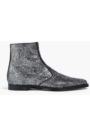 Dolce & Gabbana Men Ankle Boots - Embellished metallic canvas Chelsea boots - Metallic