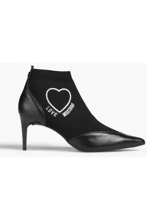 Love Moschino Women Ankle Boots - Embroidered stretch-knit and leather sock boots