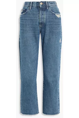 DL1961 Women Straight - Emilie cropped distressed high-rise straight-leg jeans - Blue