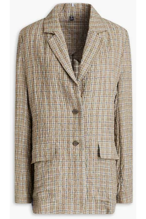 McQ Women Blazers - Gingham crinkled linen and cotton-blend gauze blazer