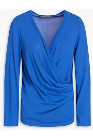 Alberta Ferretti Women Wrap-effect ruched knitted sweater - Blue