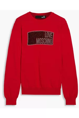 Love Moschino Women Glittered intarsia-knit cotton sweater