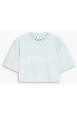 OFF-WHITE Women T-shirts - Cropped appliquéd cotton-jersey T-shirt - Blue