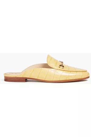 Sam Edelman Women Flip Flops - Linnie embellished croc-effect leather slippers - Yellow