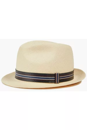 VALENTINO GARAVANI Men Hats - Leather-trimmed straw Panama hat - Neutral