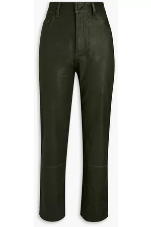 DL1961 Women Leather Pants - Cropped leather straight-leg pants - Green