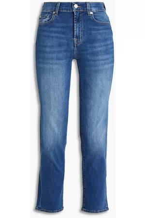 7 for all Mankind Women Straight - Cropped high-rise straight-leg jeans - Blue
