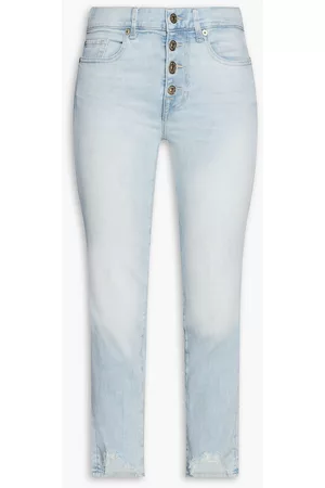 7 for all Mankind Women Straight - Cropped distressed straight-leg jeans - Blue