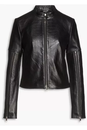 Roberto Cavalli Women Leather Jackets - Croc-effect leather biker jacket