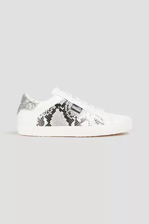 Love Moschino Women Sneakers - Glittered smooth and snake-effect leather sneakers