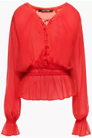 Roberto Cavalli Women Blouses - Lace-up silk-chiffon blouse