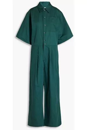 tibi Women Jumpsuits - Cotton and linen-blend sateen jumpsuit - Green