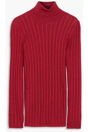 M Missoni Women Turtlenecks - Crochet-knit wool-blend turtleneck sweater - Red