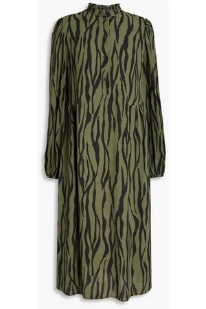 Luisa Cerano Women Printed Dresses - Gathered zebra-print crepe midi dress - Green