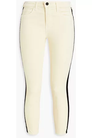L'Agence Women Slim Pants - Cropped striped cotton-blend velvet skinny pants - White