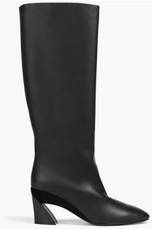 Salvatore Ferragamo Women Knee High Boots - Suede-trimmed pebbled-leather knee boots