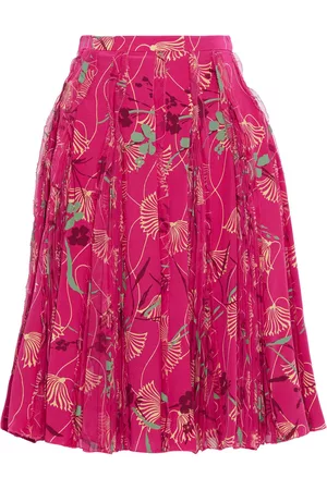 VALENTINO Women Printed Skirts - Pleated printed silk crepe de chine skirt - Pink