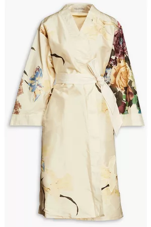 VALENTINO Women Printed Dresses - Belted floral-print taffeta kimono - Neutral