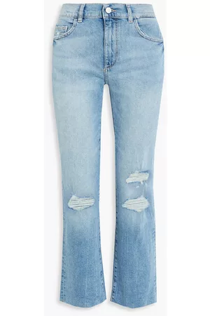 DL1961 Women Straight - Patti cropped distressed high-rise straight-leg jeans - Blue