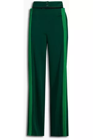 VALENTINO Women Wide Leg Pants - Cutout striped hammered-satin wide-leg pants - Green