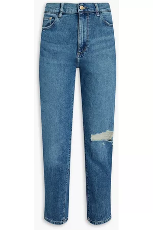 DL1961 Women Slim - Bella cropped distressed high-rise slim-leg jeans - Blue