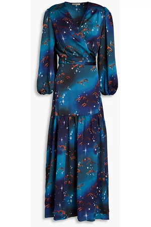 Stella Nova Women Printed Dresses - Tyra printed hammered satin-crepe maxi wrap dress - Blue