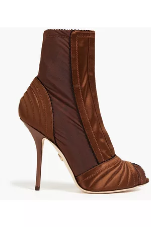 Dolce & Gabbana Women Ankle Boots - Stretch-mesh and satin sock boots - Brown