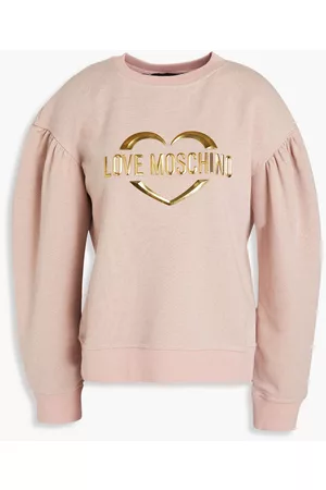 Love Moschino Women Sweatshirts - Appliquéd French cotton-blend terry sweatshirt - Pink