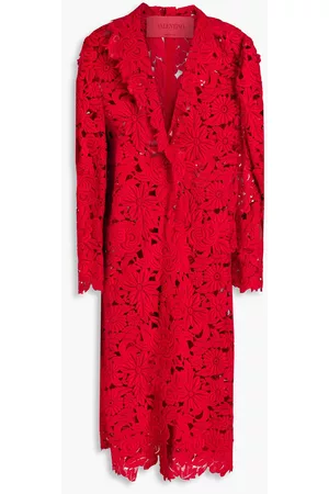 VALENTINO Women Coats - Corded lace cotton-blend coat - Red