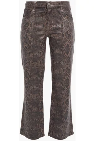 J Brand Women Bootcut & Flares - Waxed snake-print mid-rise kick-flare jeans - Brown