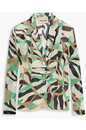 Roberto Cavalli Women Jackets - Pleated printed silk jacket - Neutral