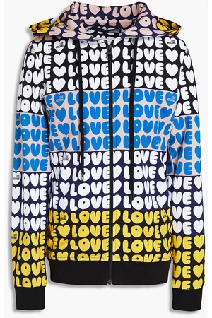 Love Moschino Women Hoodies - Printed French cotton-blend terry hoodie - Blue