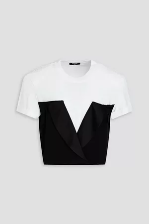 Balmain Women Tops - Cropped crepe-paneled cotton-jersey top