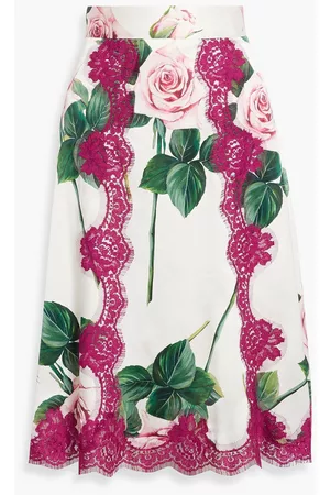 Dolce & Gabbana Women Printed Skirts - Lace-trimmed floral-print silk-blend skirt - Pink