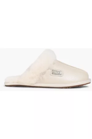 Australia Luxe Collective Women Flip Flops - Shearling-lined pebbled-leather slippers - White