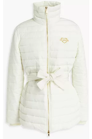 Love Moschino Women Jackets - Belted embroidered quilted shell jacket - White