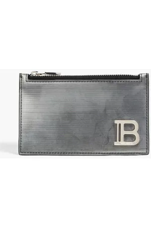 Balmain Men Wallets - Logo-appliquéd metallic textured-leather pouch - Metallic