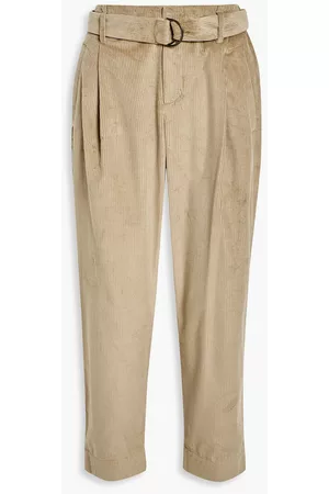 Brunello Cucinelli Women Pants - Cotton and cashmere-blend corduroy tapered pants - Neutral