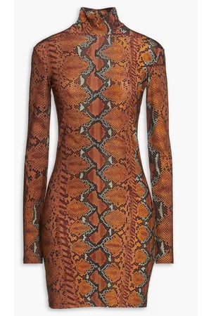Roberto Cavalli Women Printed Dresses - Snake-print stretch-jersey turtleneck mini dress