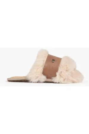 Australia Luxe Collective Women Flip Flops - Muchas leather and faux fur slides - Neutral