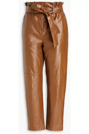 Luisa Cerano Women Leather Pants - Cropped faux leather tapered pants - Brown