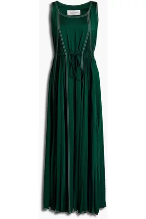 VALENTINO Women Maxi Dresses - Topstitched pleated satin-crepe maxi dress - Green
