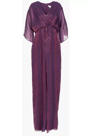 Rachel Zoe Women Printed Dresses - Twist-front metallic leopard-jacquard maxi dress - Purple