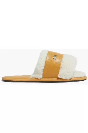 Australia Luxe Collective Women Flip Flops - Muchas leather-trimmed shearling slippers - Yellow