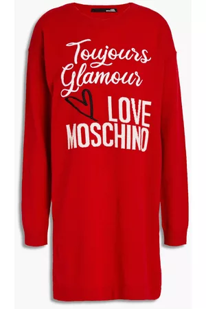 Love Moschino Women Dresses - Embroidered intarsia wool-blend mini dress