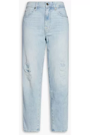 7 for all Mankind Women Straight - The Modern distressed high-rise straight-leg jeans - Blue