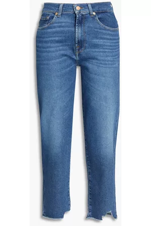 7 for all Mankind Women Tapered - Malia cropped distressed high-rise tapered jeans - Blue