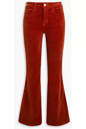 L'Agence Women Wide Leg Pants - Cotton-blend velvet flared pants - Red